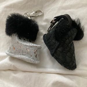 Handmade leather and sheepskin boot keychains